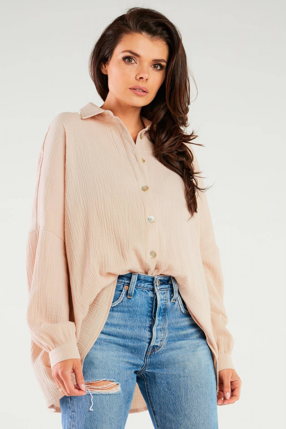 Langarm Hemd model 166827 Infinite You beige Damen