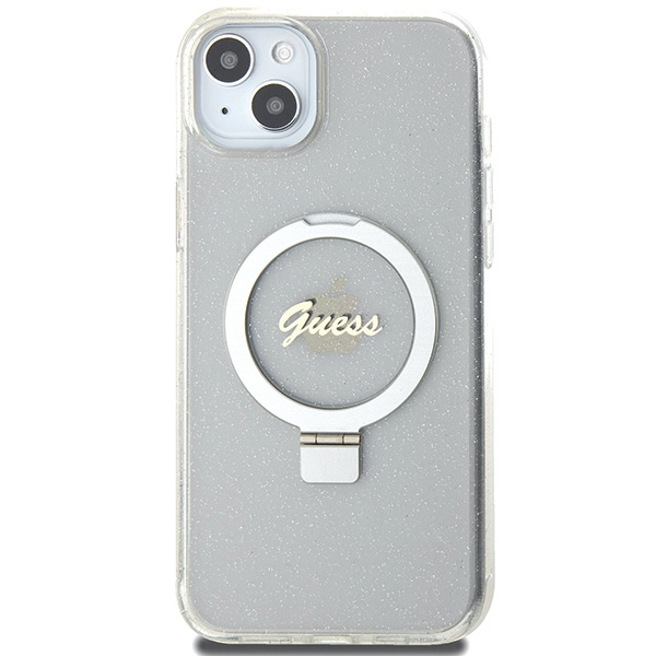 Guess GUHMP15MHRSGSD Apple iPhone 15 Plus / 14 Plus hardcase Ring Stand Script Glitter MagSafe transparent