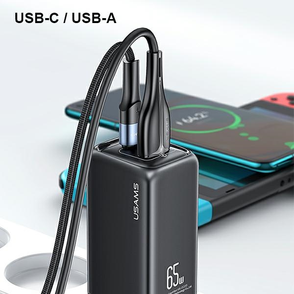 USAMS Wall Charger 1xUSB-C+1xUSB T47 65W PD Fast Charging Super Si black CC153TC01  (US-CC153)