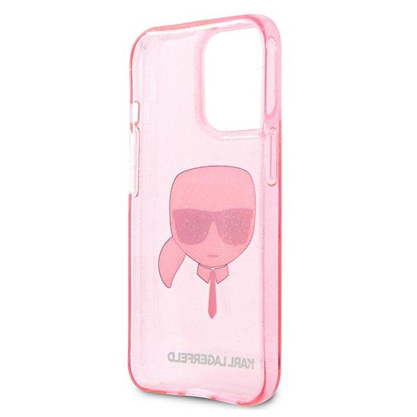 Karl Lagerfeld KLHCP13XKHTUGLP Apple iPhone 13 Pro Max pink hardcase Glitter Karl`s Head