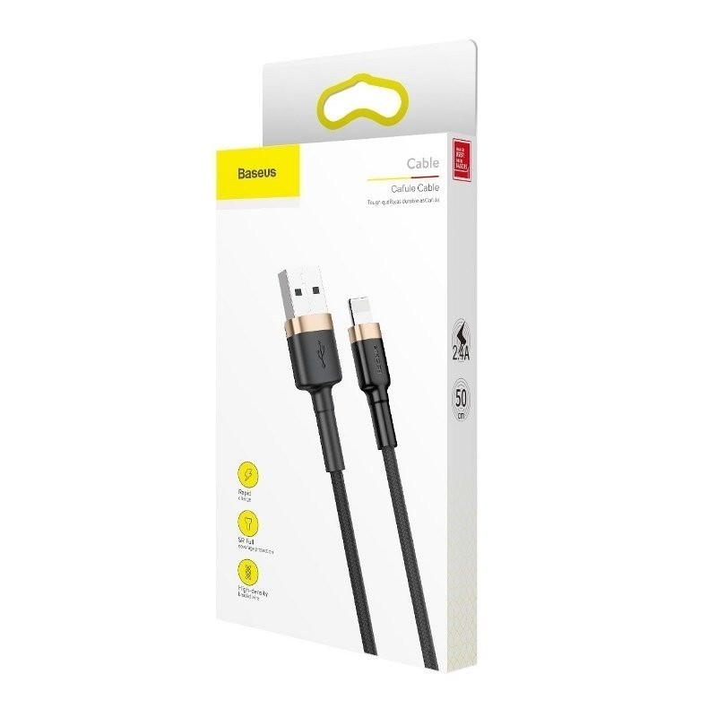 Cable USB Lightning  Baseus Cafule 2.4A 1m Gold&Black