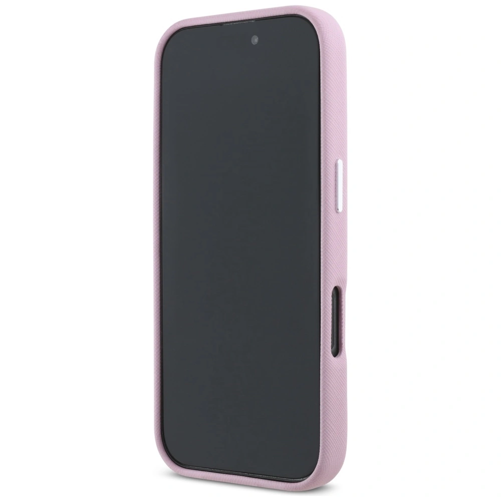 Karl Lagerfeld Saffiano Full Wrapped Elongated Metal Logo MagSafe Apple iPhone 16 Pro Max pink