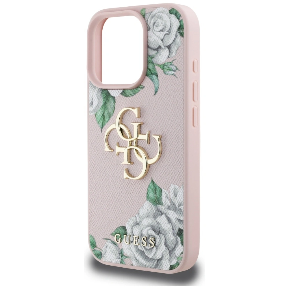 Etui Guess Grained Roses Big 4G logo do Apple iPhone 16 Pro różowy