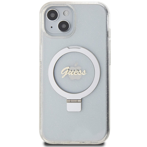 Guess GUHMP15SHRSGSD Apple iPhone 15 / 14 / 13 hardcase Ring Stand Script Glitter MagSafe transparent