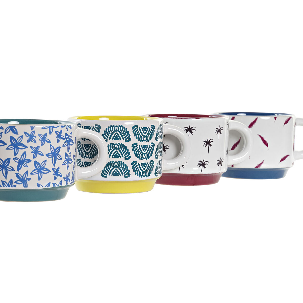 Piece Coffee Cup Set DKD Home Decor Multicolour Blue Metal Turquoise Yellow Maroon Stoneware 150 ml 4 Pieces