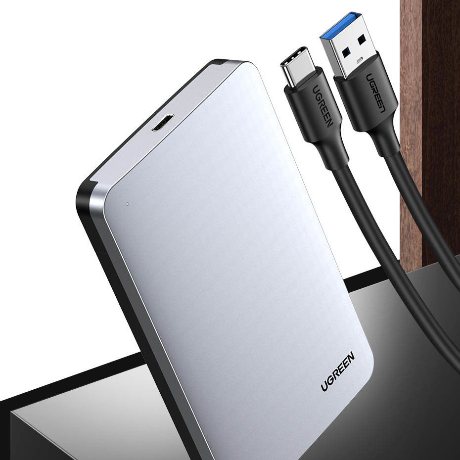 UGREEN CM300 pocket enclosure for 2.5 \'\' SATA 3.0 6Gbps hard disk gray + cable USB - USB Type C 0.5m