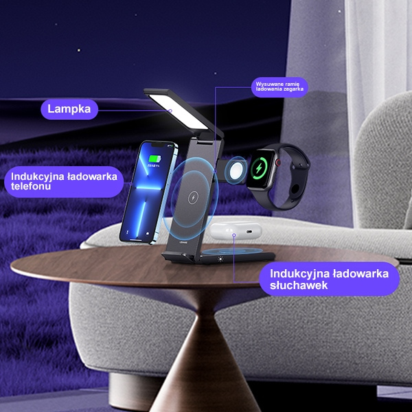USAMS Wireless Charger with lamp 3w1 15W black CD181WXC01 (US-CD181)
