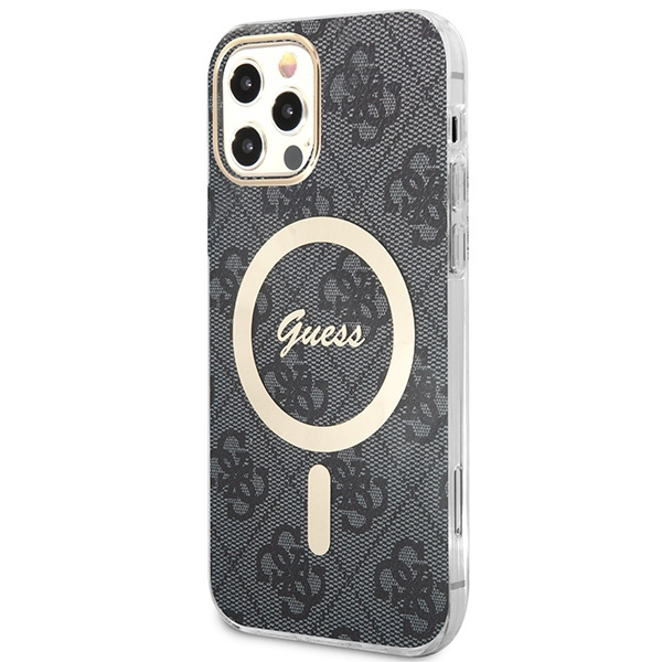 Guess GUBPP12MH4EACSK Case + Wireless Charger Apple iPhone 12/12 Pro black hard case 4G Print MagSafe