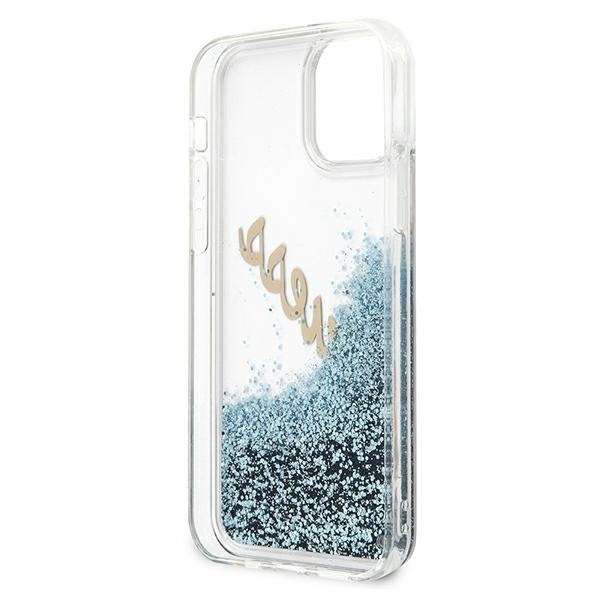 Guess GUHCP12SGLVSBL Apple iPhone 12 mini blue hardcase Glitter Vintage Script
