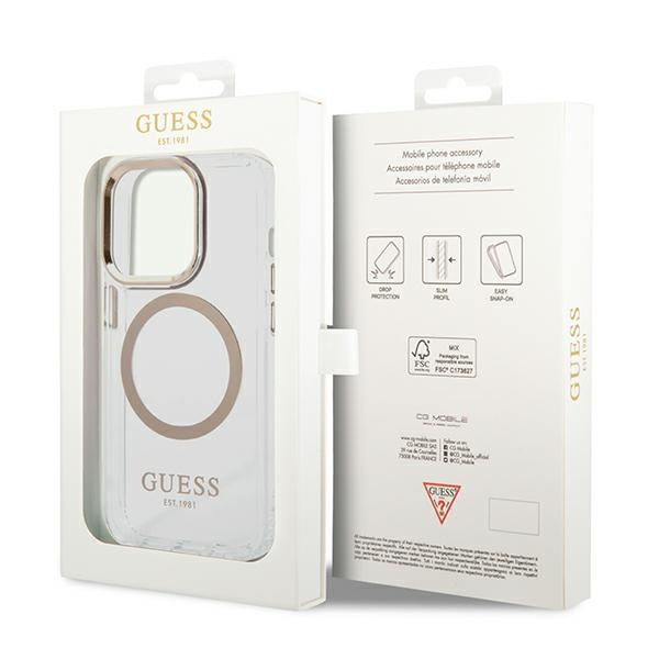 Guess GUHMP14XHTRMD Apple iPhone 14 Pro Max gold hard case Metal Outline Magsafe