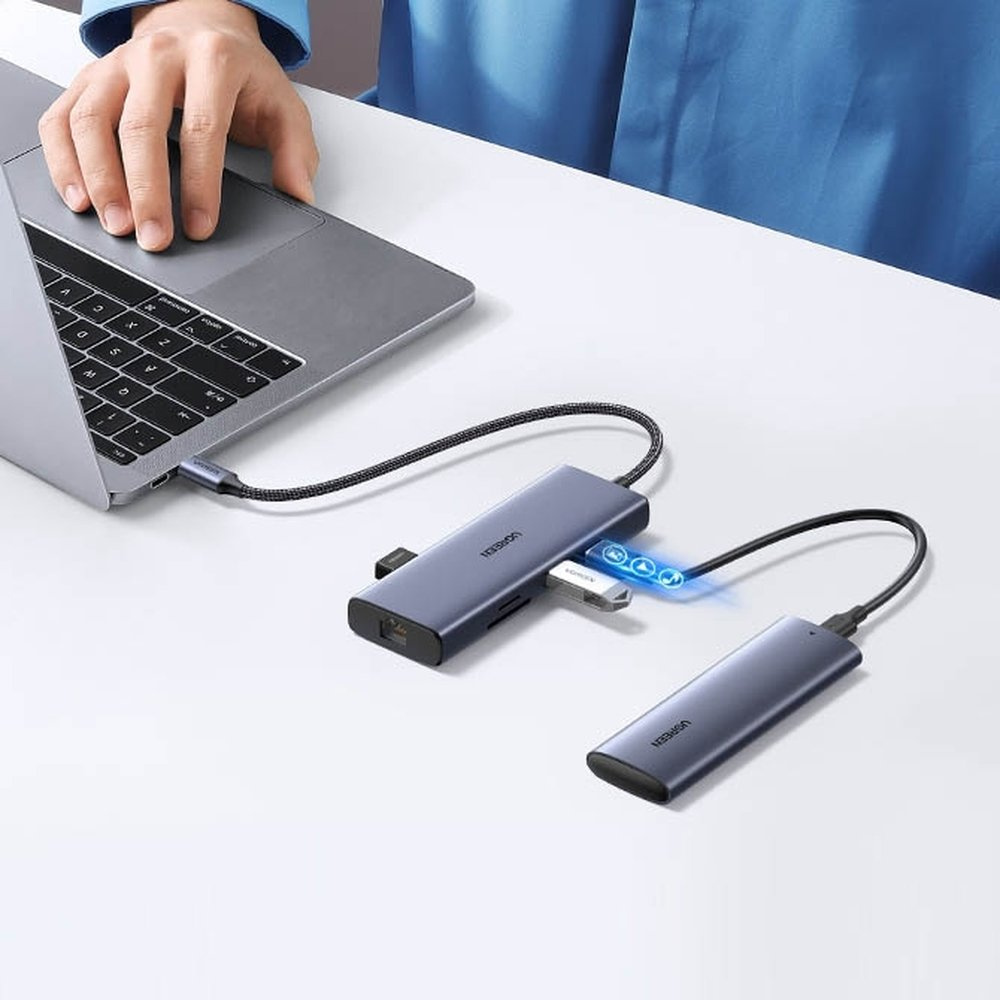 UGREEN CM490 Hub 9in1 USB-C - 2xUSB 3.2 Gen 1/USB 2.0/2xHDMI 4K 60Hz/card reader SD, TF/USB-C PD 100W/Ethernet RJ45 gray