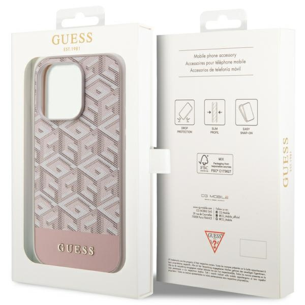 Guess GUHMP14LHGCFSEP Apple iPhone 14 Pro pink hard case GCube Stripes MagSafe