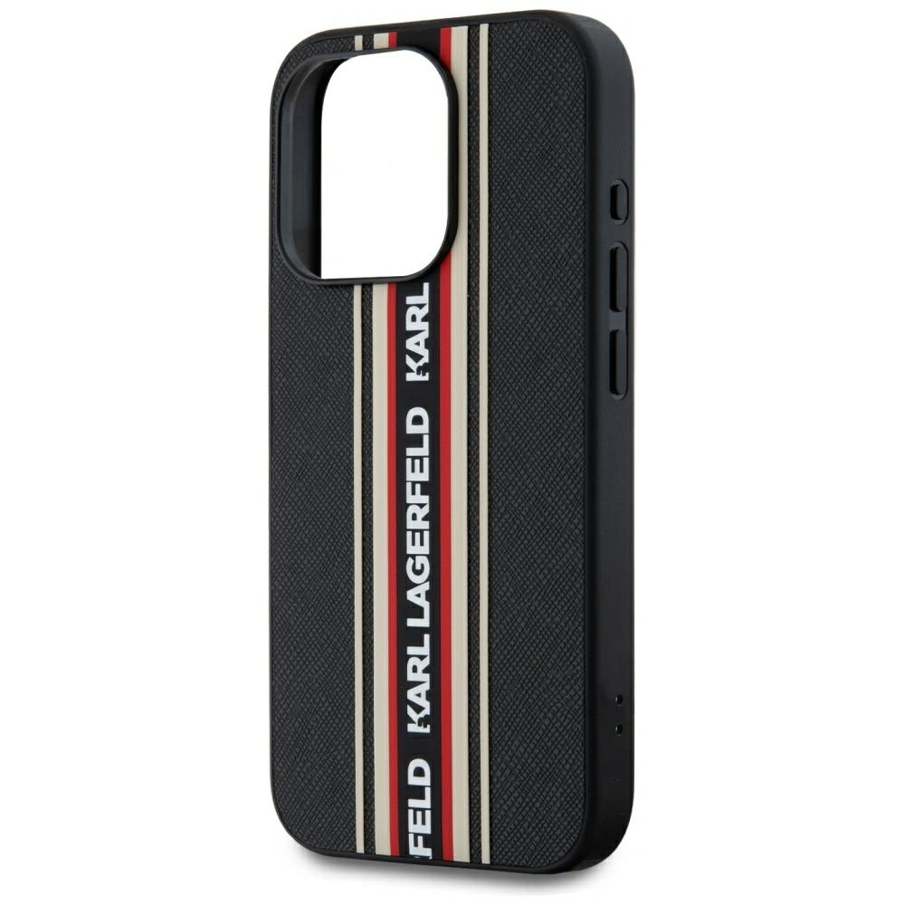 Etui Karl Lagerfeld Saffiano Athleisure Stripes Cord do Apple iPhone 15 Pro czarno-czerwony