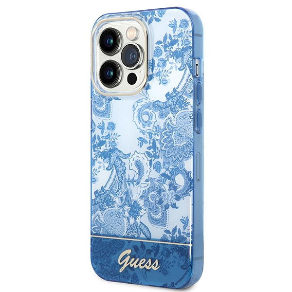 Guess GUHCP14LHGPLHB Apple iPhone 14 Pro blue hardcase Porcelain Collection