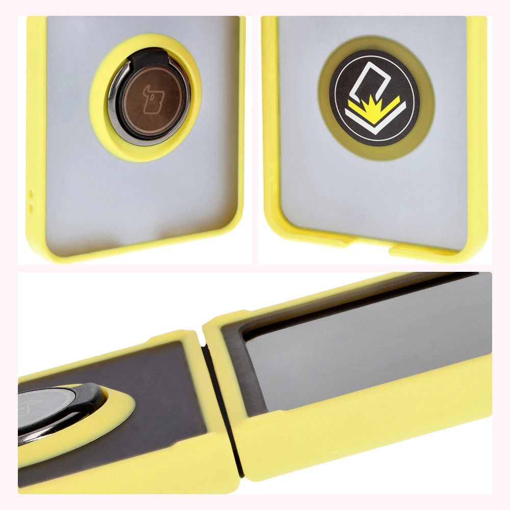 Bizon Case Hybrid Ring Samsung Galaxy Z Flip6 smoky with a yellow frame