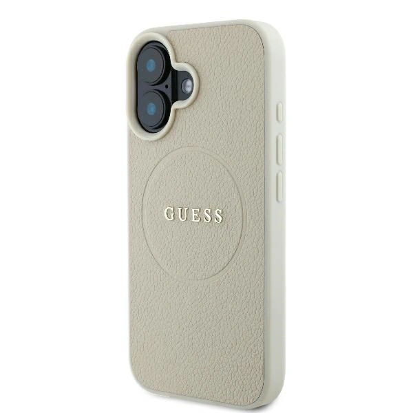 Case Guess GUHMP16SPGHSMME Apple iPhone 16 hardcase Grained Ring MagSafe beige
