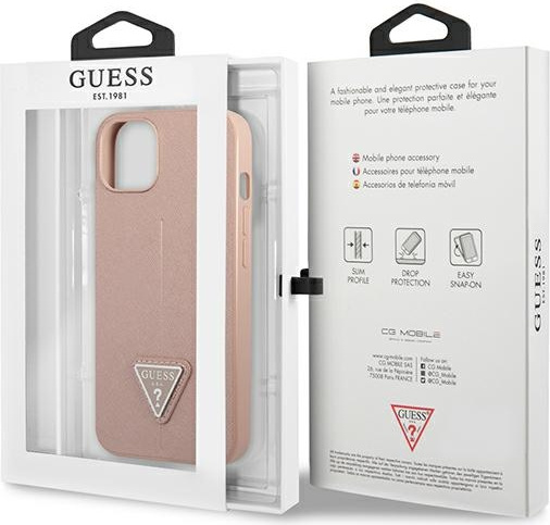 Guess GUHCP13SPSATLP Apple iPhone 13 mini pink hardcase Saffiano Triangle Logo