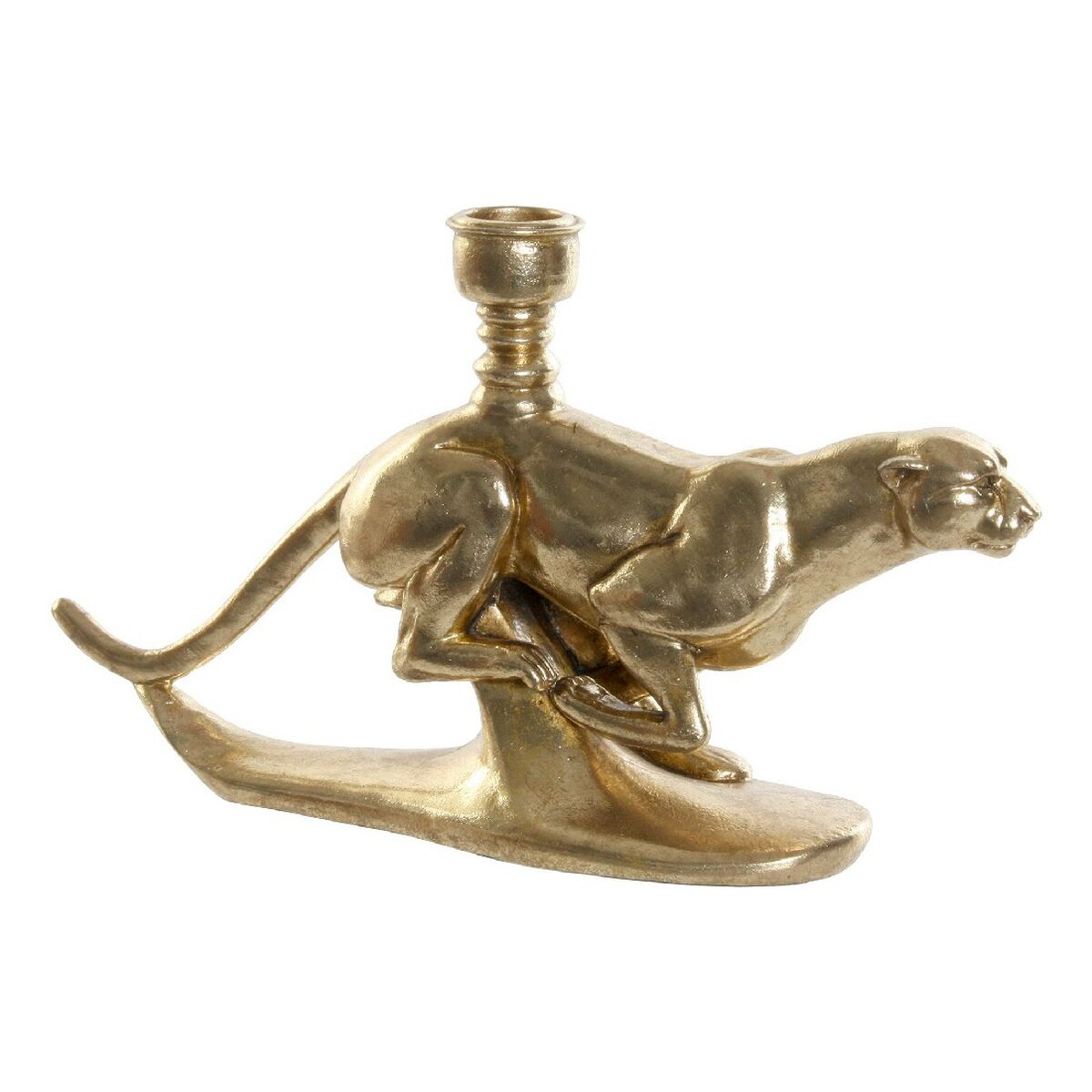 Candle Holder DKD Home Decor 8424001774807 25 x 6 x 14 cm Candle Holder Golden Leopard Resin Tropical
