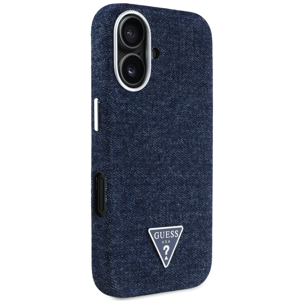 Guess Denim Triangle Logo MagSafe Apple iPhone 16 blue