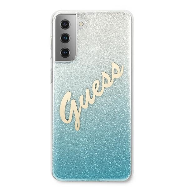 Guess GUHCS21MPCUGLSBL Samsung Galaxy S21+ Plus blue hardcase Glitter Gradient Script