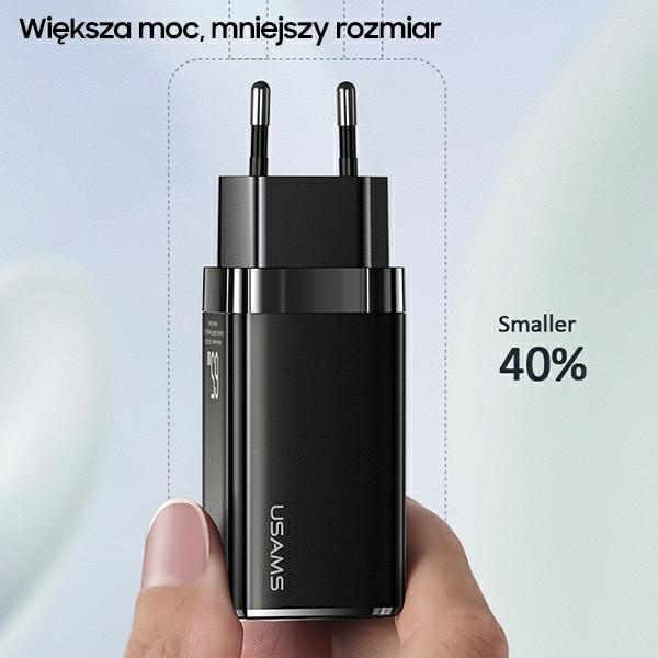 USAMS Wall Charger MT 2xUSB-C+USB GaN 65W T33 PD Fast Charging white CC110TC02 (US-CC110)