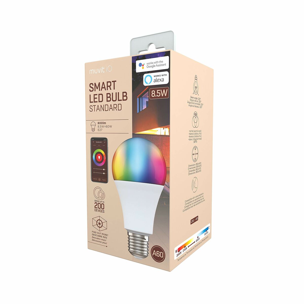 Smart Light bulb Muvit MIOBULB008 Wi-Fi 80 W 8,5 W E27 LED 2700 K 6500 K 800 lm