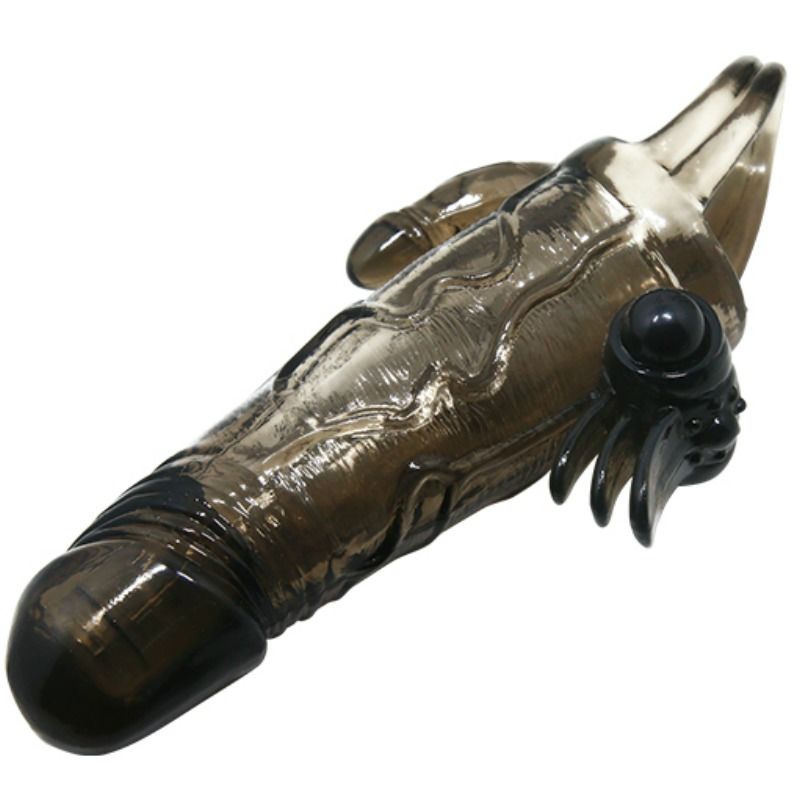 BRAVE MAN PENIS COVER WITH CLIT AND ANAL STIMULATION DOUBLE BULLET BLACK 16.5 CM