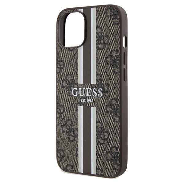 Guess GUHMP15SP4RPSW Apple iPhone 15 / 14 / 13 hardcase 4G Printed Stripes MagSafe brown