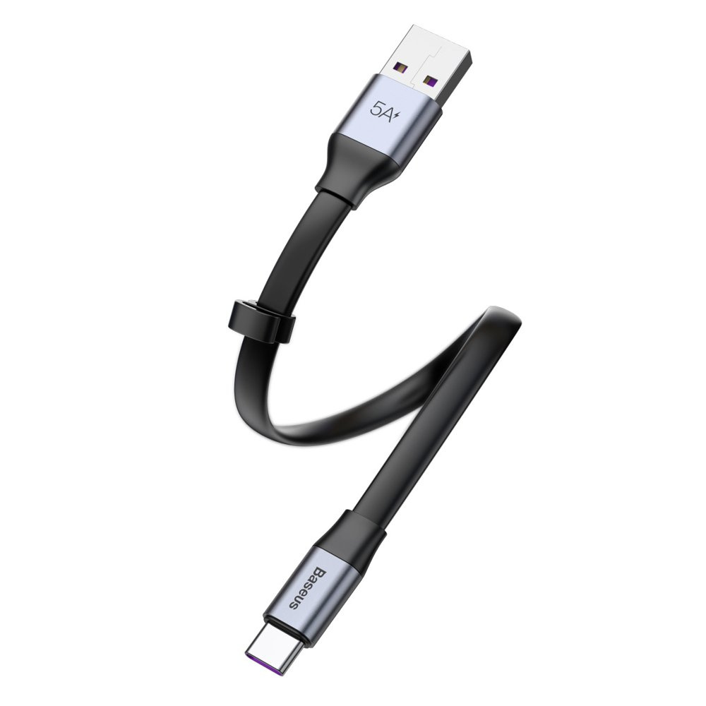 Płaski kabel Baseus Simple USB-A/USB-C SuperCharge 5A 40W Quick Charge 3.0 QC 3.0 23cm szary