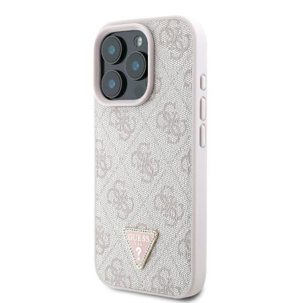 Case Guess GUHCP16XP4TDPP Apple iPhone 16 Pro Max hardcase Leather 4G Triangle Strass MagSafe pink