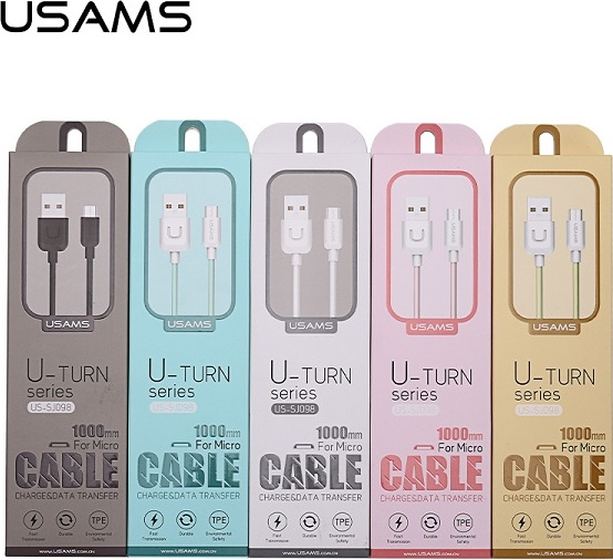 USAMS Cable U-Turn microUSB 1m white 2A MICUSBXD02 (US-SJ098)