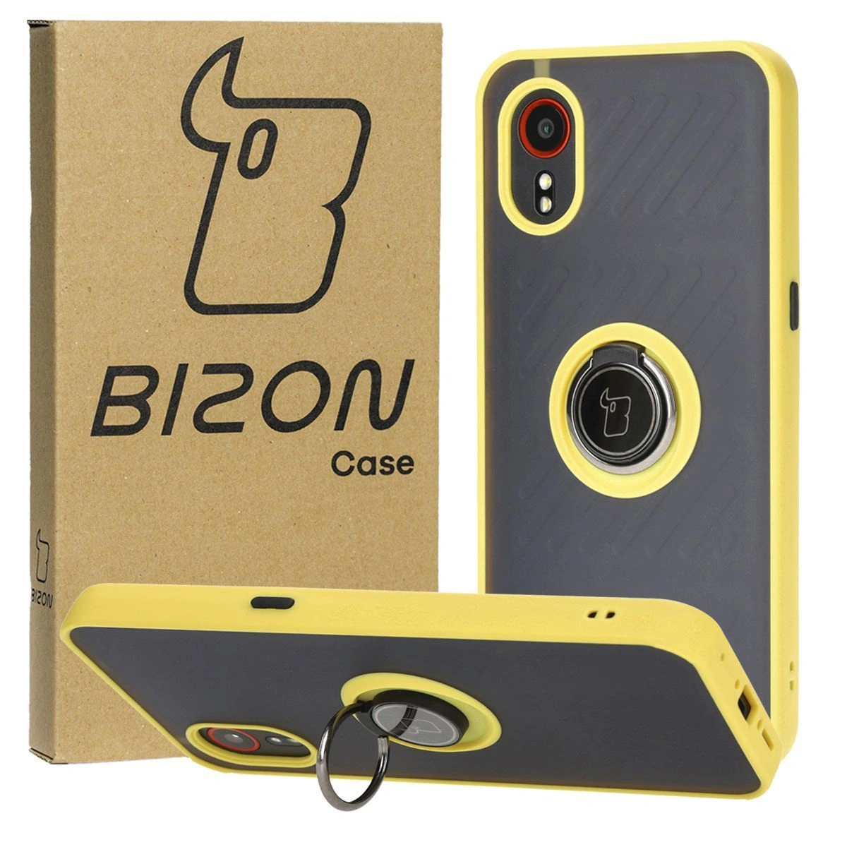 Bizon Case Hybrid Ring Samsung Galaxy Xcover7 smoky with a yellow frame