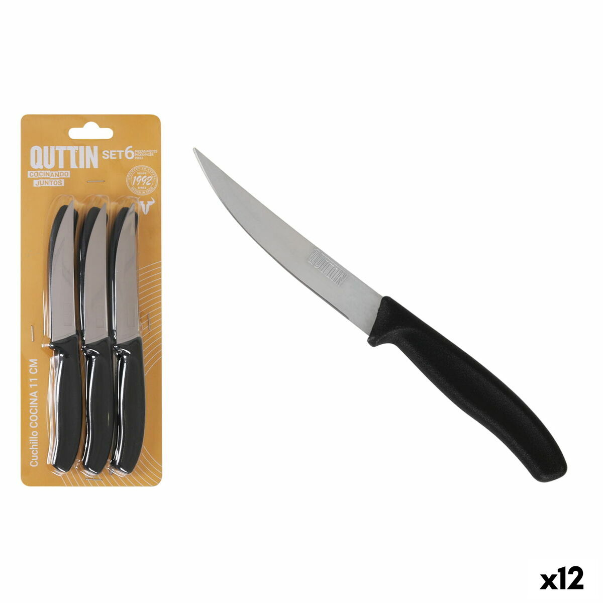 Meat Knife Set Quttin Black Silver 6 Pieces (12 Units)