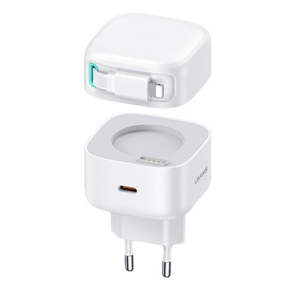 USAMS US-CC202 wall charger USB-C + Lighning cable PD QC 35W white