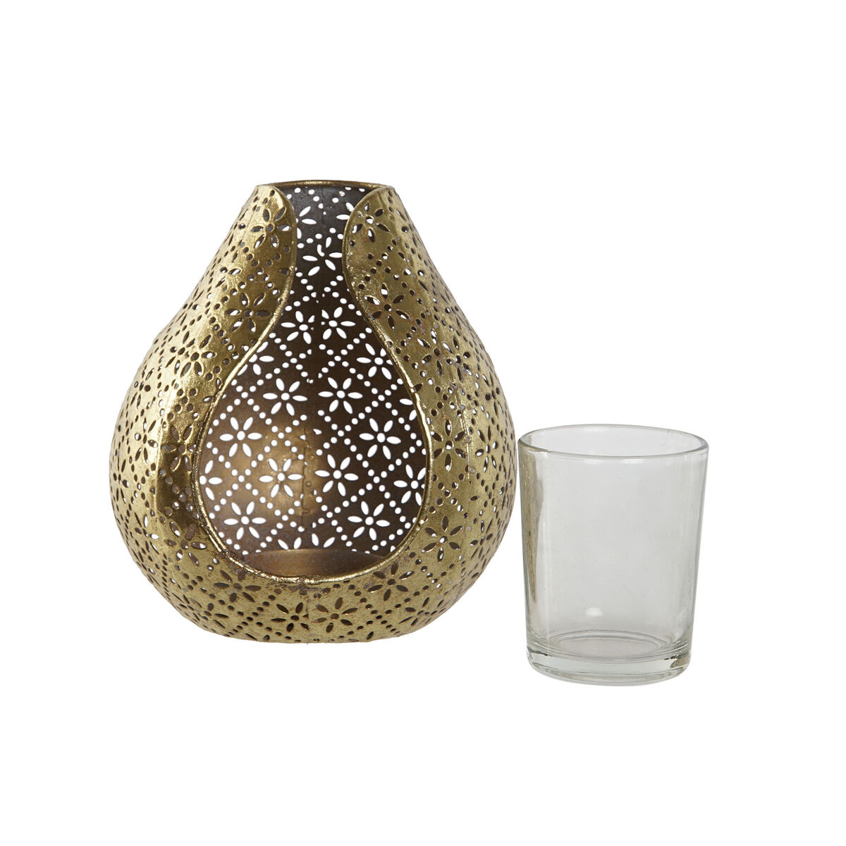 Candleholder Home ESPRIT Golden Metal Crystal 12,5 x 11,5 x 13,5 cm