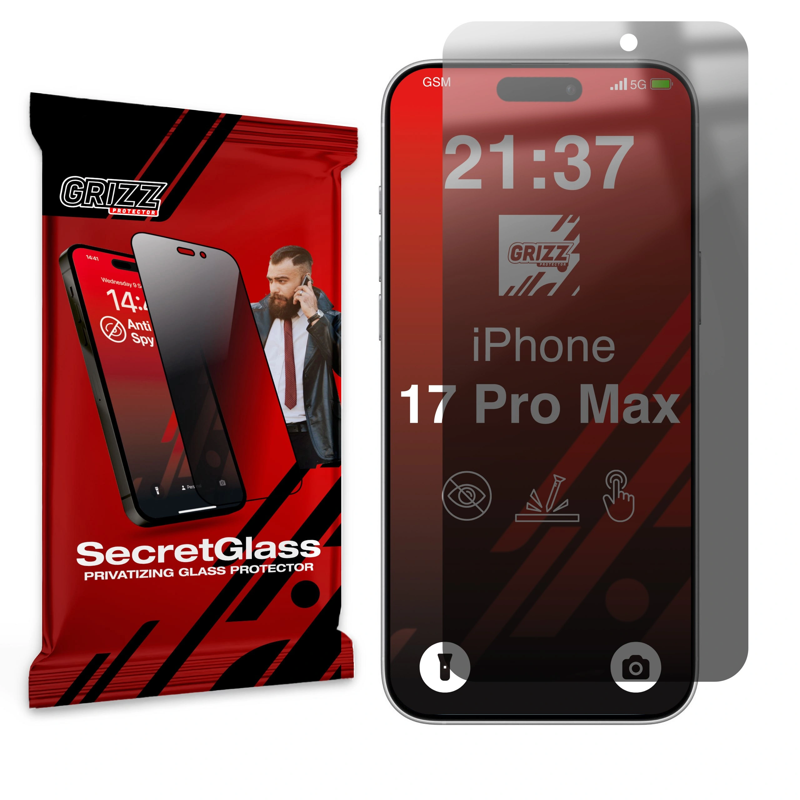 Matowe szkło prywatyzujące GrizzGlass SecretGlass do Apple iPhone 17 Pro Max