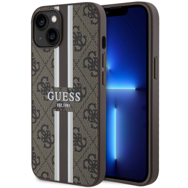 Guess GUHMP14SP4RPSW Apple iPhone 14 brown hardcase 4G Printed Stripes MagSafe