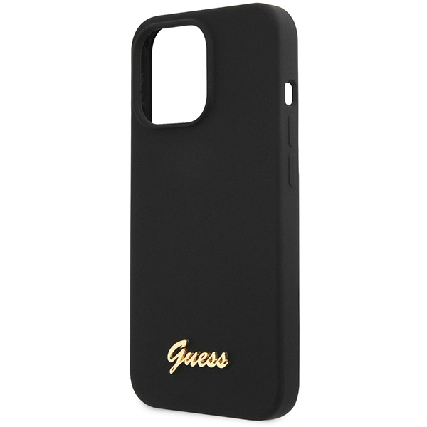 Guess GUHCP13XLSLMGBK Apple iPhone 13 Pro Max black hardcase Silicone Script Gold Logo