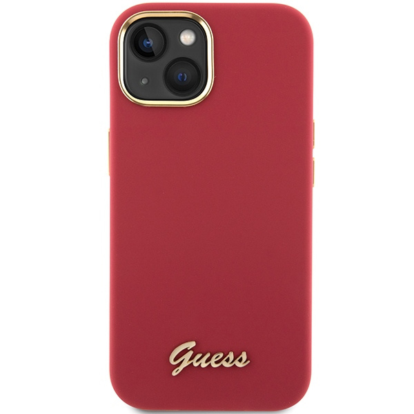 Guess GUHCP15SSMBSLM iPhone 15 magenta hardcase Silicone Script Metal Logo & Frame