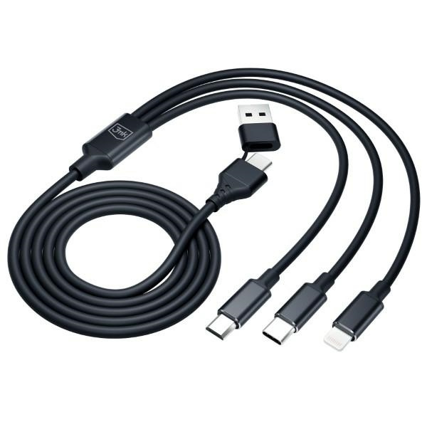 3MK cable Hyper 3w1 USB-A - USB-C / USB-C, microUSB, Lightning 1.5m black