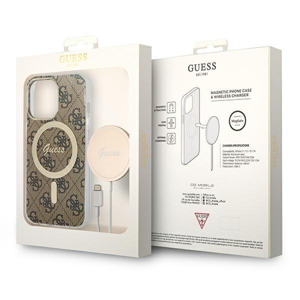 Guess GUBPP13LH4EACSW Case + Wireless Charger Apple iPhone 13 Pro brown hard case 4G Print MagSafe
