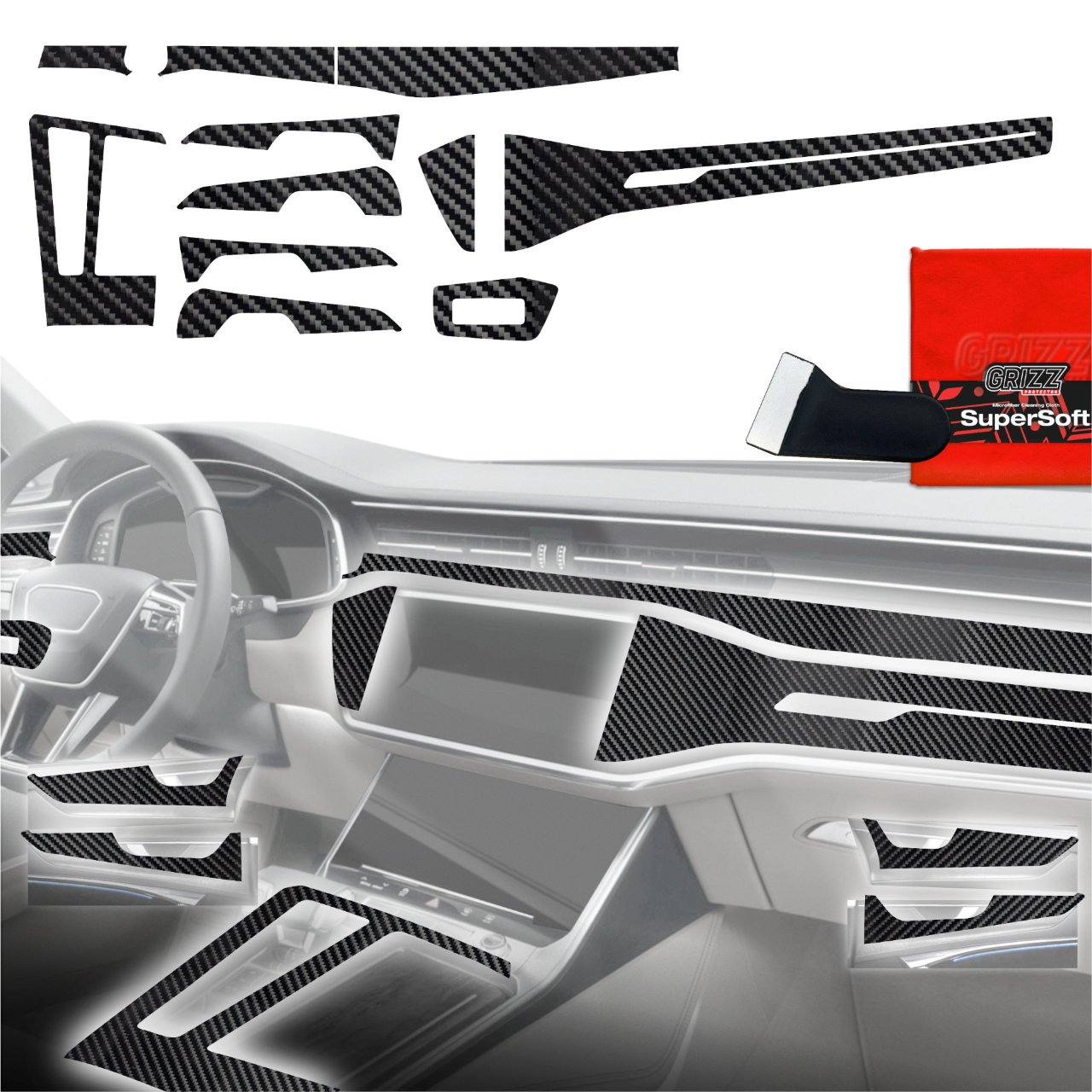 Folia do wnętrza GrizzGlass PianoSkin Glossy do Audi A6 C8 (2018-2024) [11w1]