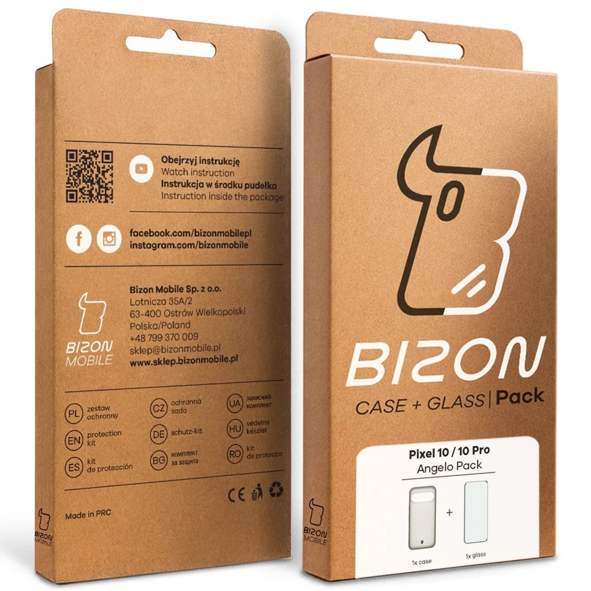 Etui + szkło hartowane Bizon Angelo Pack do Google Pixel 10 / 10 Pro, półprzezroczyste z szarą ramką