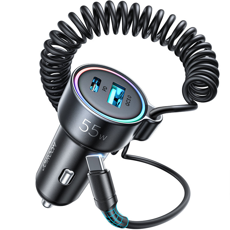 Joyroom fast car charger 3 in 1 with USB-C cable 1.5m 55W black (JR-CL07)