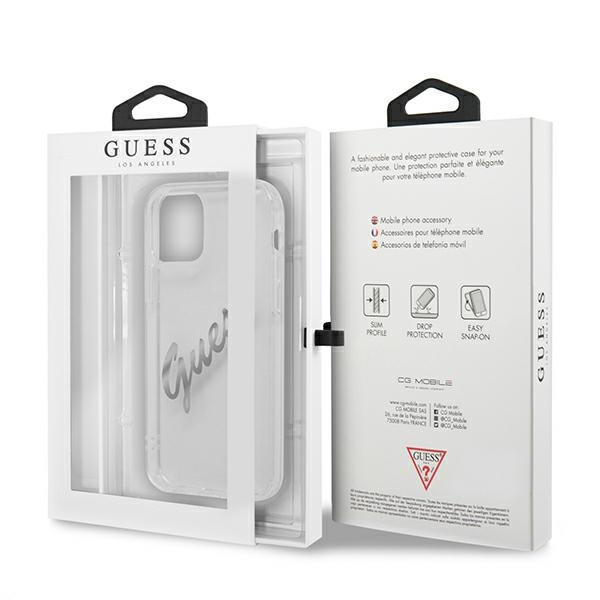 Guess GUHCP12LKTRSVSI Apple iPhone 12 Pro Max Transparent hardcase Vintage Script Silver