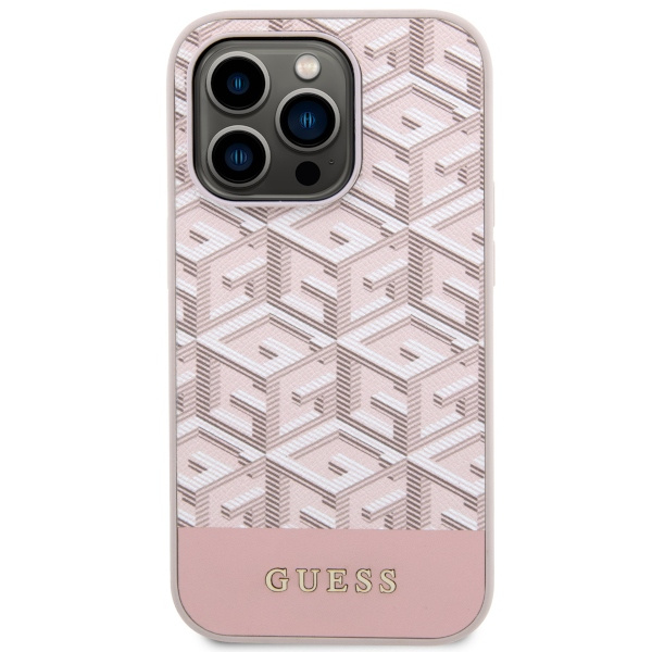 Guess GUHMP14LHGCFSEP Apple iPhone 14 Pro pink hard case GCube Stripes MagSafe