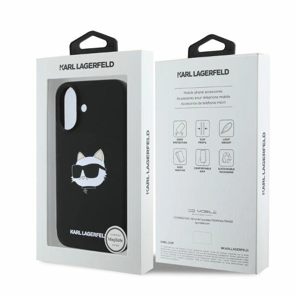 Case Karl Lagerfeld KLHMP16SSCHPPLK Apple iPhone 16 hardcase Silicone Choupette Head Print MagSafe black