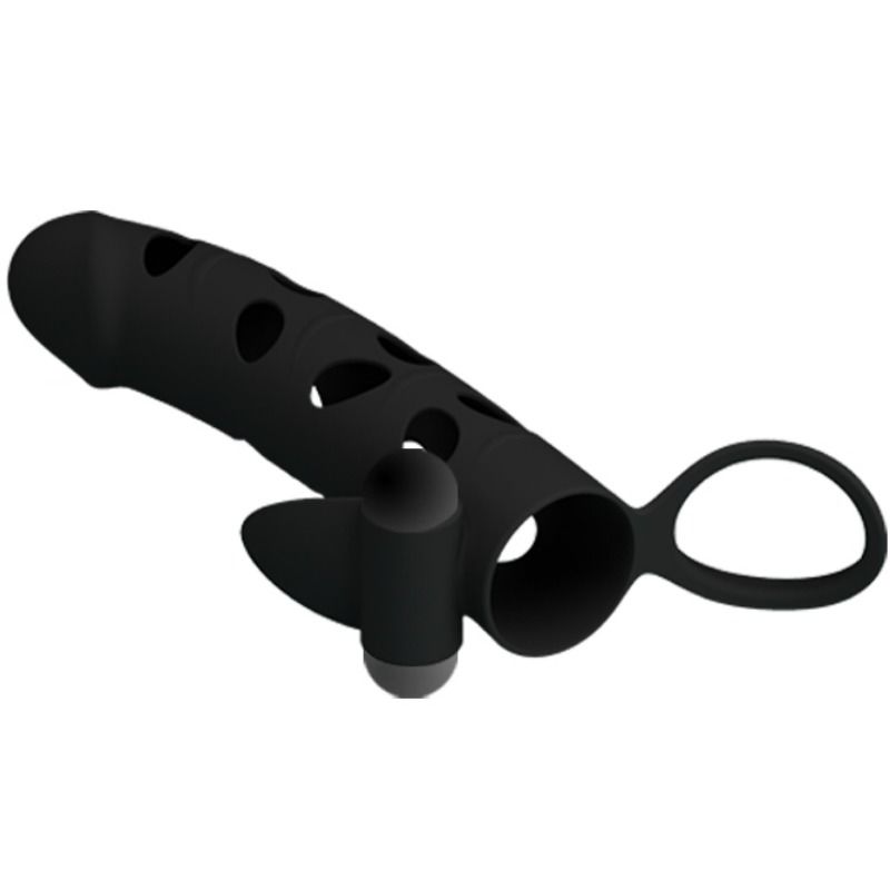 PRETTY LOVE VIBRATING SILICONE PENIS SLEEVE WITH BALL STRAPS 15.2 CM