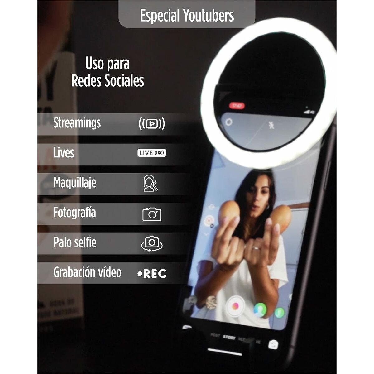 Rechargeable Selfie Ring Light KSIX 3W Rechargeable Selfie Ring Light KSIX 3W