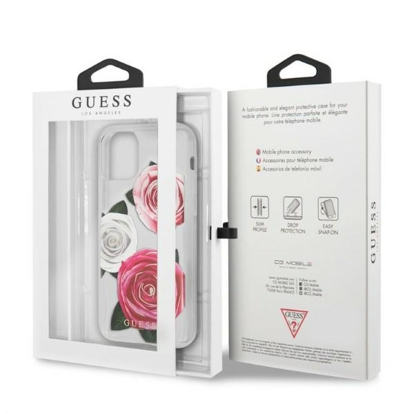 Guess GUHCN58ROSTRT Apple iPhone 11 Pro transparent hardcase Flower Desire Pink & White Rose